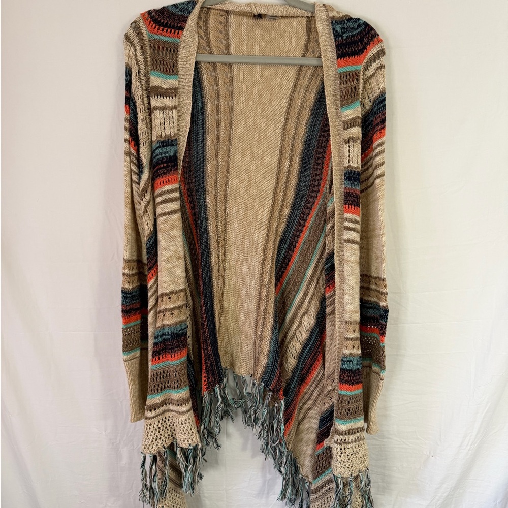 Boho style multi color cardigan with fringe